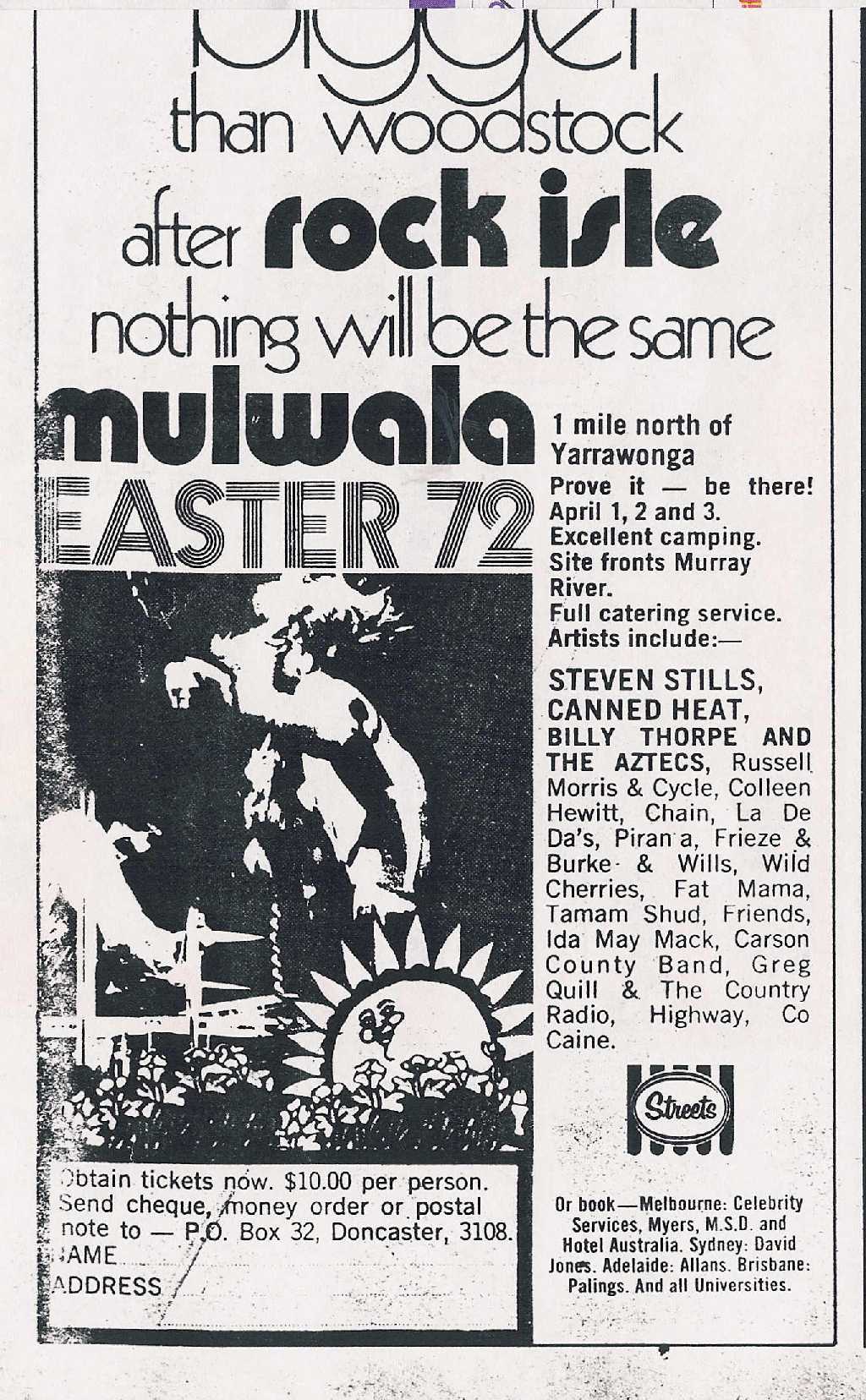 A Rock Isle Mulwala Festival advertisement from Daily Planet in early 1972. Click to see the full-size image